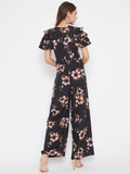 UPTOWNIE Women's Crepe Floral Flared Sleeves Jumpsuit